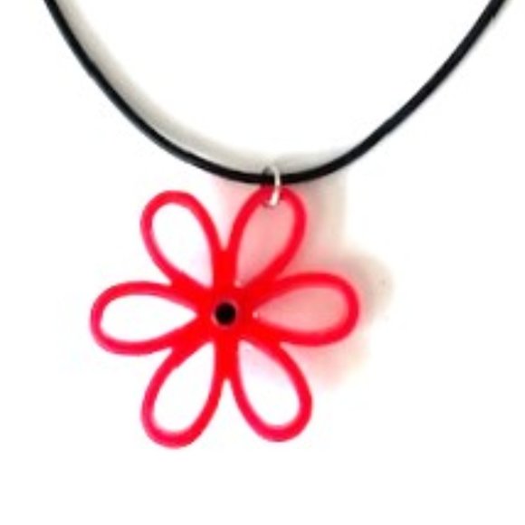 Red Flower Choker Necklace - Picture 3 of 4